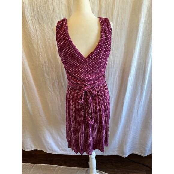 Loft Magenta Pink Sleeveless Dress Sz MP Sundress Geometric Casual Tie back - Picture 3 of 9